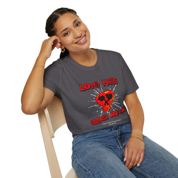 Love Hurts Smash Anyway Unisex Softstyle T-Shirt | Edgy Graphic Tee for Rebels - Image 3